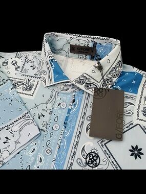 G/Fore Short Sleeve Paisley Print Golf Mesh Polo Shirt Size Medium $120